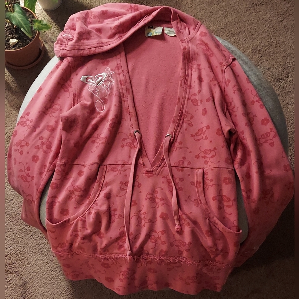 Roxy Women's Pink w/ Roses Open Relaxed Hoodie